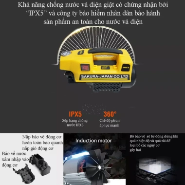 Máy rửa xe SAKURA 3.800W áp lực cao, mini gọn nhẹ - Tiện lợi, đầy đủ phụ kiện, giá chỉ 1,160,000₫ 2