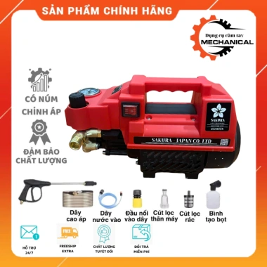 Máy rửa xe SAKURA 3.800W chỉnh áp, công nghệ cảm ứng từ, chống giật, chống cháy - Giá 625.000đ