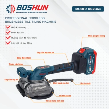 Máy Rung Gạch Không Dây BOSHUN BS-RG63 - Lực Hút 90kg, Lát Gạch Men, Ốp Gạch Tiện Dụng Giá 619.000 2