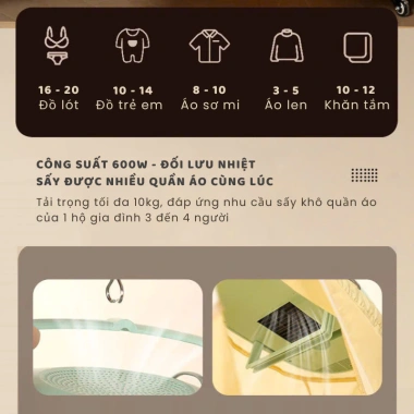 Máy sấy mini gập gọn cho quần áo, giày, balo, túi xách, siêu nhẹ du lịch tiện lợi, giá chỉ 398.000₫ 3