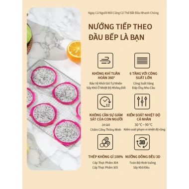 Máy sấy thực phẩm inox 304 - Đa năng sấy khô hoa quả, thịt cá, rau củ, 1,590,000₫