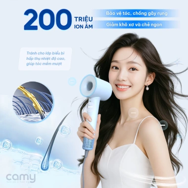 Máy sấy tóc ion âm Camy Cloud Wave 2 chiều nóng lạnh 1.600W, tốc độ cao, bảo vệ tóc, bảo hành 12 tháng - Giá 579.000đ