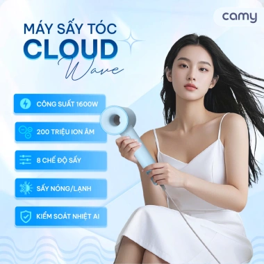 Máy sấy tóc ion âm Camy Cloud Wave 2 chiều nóng lạnh 1.600W, tốc độ cao, bảo vệ tóc, bảo hành 12 tháng - Giá 579.000đ