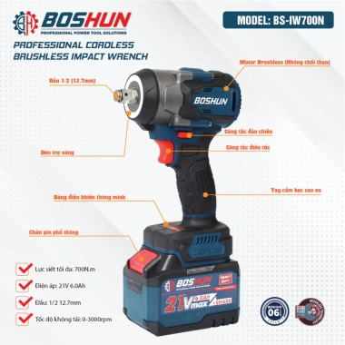 Máy siết bulong Boshun BS-IW700N - Lực 700N.m, không chổi than, pin 15cell 3 tốc độ, giá 679.000đ 8