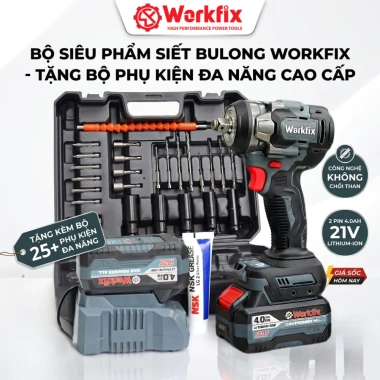 Máy siết bulong WORKFIX WF-IW470N 2 trong 1 - Lực siết 470Nm, bảo hành 12 tháng, giá 1.249.000₫
