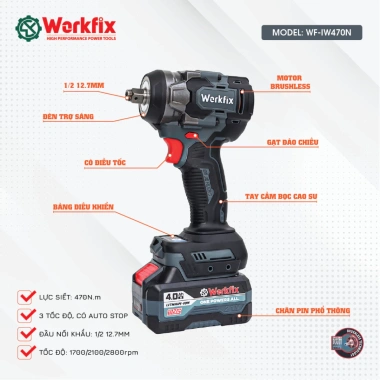 Máy siết bulong WORKFIX WF-IW470Nm - không chổi than - lực 470Nm - chân phổ thông - 839k 4