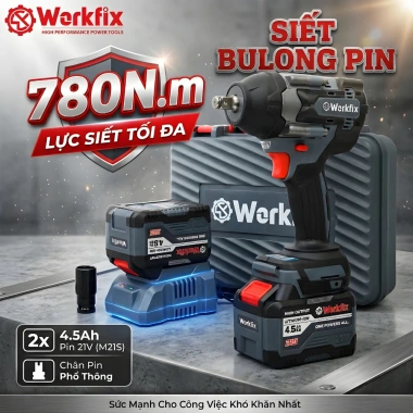 Máy Siết Bulong WORKFIX WF-IW780N 780Nm - Bắn ốc Pin Phổ Thông, Lõi Đồng 100% - Giá Ưu Đãi 649.000 VND