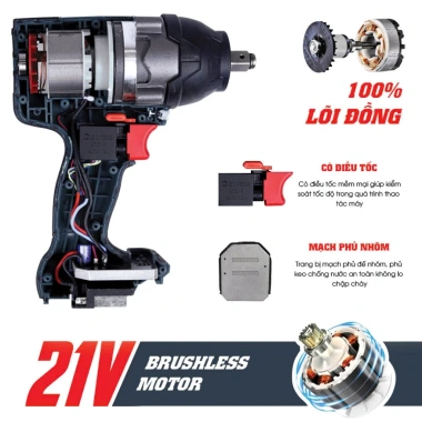 Máy Siết Bulong WORKFIX WF-IW780N 780Nm - Bắn ốc Pin Phổ Thông, Lõi Đồng 100% - Giá Ưu Đãi 649.000 VND