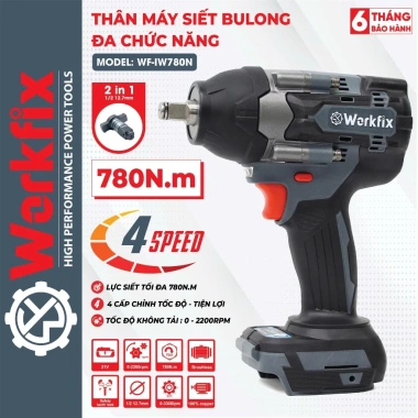 Máy siết bulong Workfix WF-IW780N 780Nm - Không chổi than, siết mở ốc ô tô, xe máy, giá chỉ 649.000₫