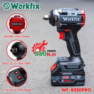 Máy siết bulong WORKFIX WF‑IW550PRO 550Nm – Đầu 2 trong 1, 4 tốc độ, 4 chức năng, giảm giá 20%