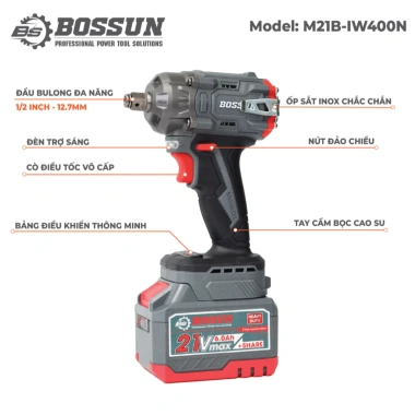 Máy siết mở bulong pin BS BOSSUN M21B‑IW400N 400Nm 2pin 15CELL không chổi than, ốp lưng kim loại - Giá ưu đãi 954.000₫ 4
