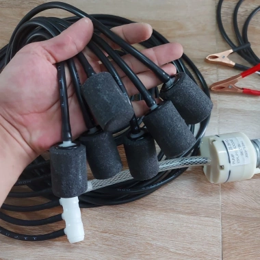 Máy sục khí V1 V2 V3 combo 12V/220V, kẹp bình ắc quy, bơm oxy cho bể cá 8