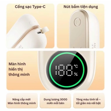 Máy sưởi cầm tay mini Plus màn hình hiển thị, sticker Siu cute, giảm giá 269.000₫ 2