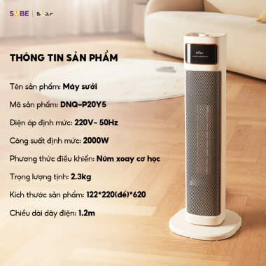 Máy Sưởi Gốm Bear DNQ P20Y5 - Quạt Đứng Ấm Mùa Đông, Giải Pháp Cho Phòng Ngủ, Khách, Văn Phòng, Giá Ưu Đãi 1.206.000 VND 9