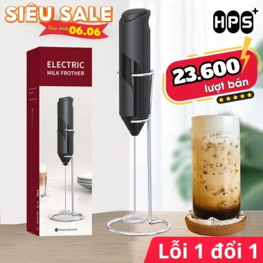 Máy tạo bọt cà phê cầm tay HPS, đánh trứng mini pin, nhựa ABS, inox 304, giá đỡ 41.000₫