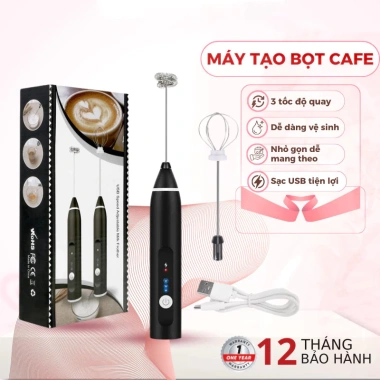 Máy tạo bọt cafe mini, sạc USB, 3 tốc độ, pin cao - Đánh trứng nhanh, 30.800₫