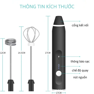 Máy tạo bọt cafe mini, sạc USB, 3 tốc độ, pin cao - Đánh trứng nhanh, 30.800₫