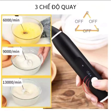 Máy tạo bọt cafe mini, sạc USB, 3 tốc độ, pin cao - Đánh trứng nhanh, 30.800₫