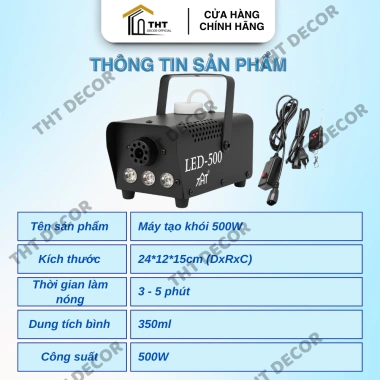 Máy Tạo Khói 500W THT DECOR – Phun Tinh Dầu Không Độc Hại, Bao Phủ 25‑30m², Điều Khiển Từ Xa, Giá 259.000₫
