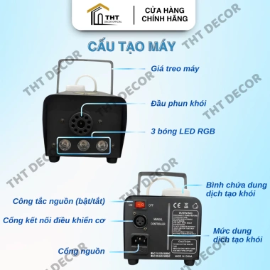 Máy Tạo Khói 500W THT DECOR – Phun Tinh Dầu Không Độc Hại, Bao Phủ 25‑30m², Điều Khiển Từ Xa, Giá 259.000₫
