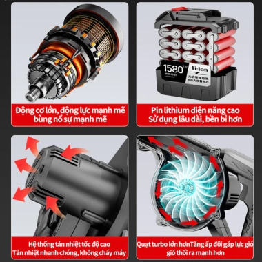 Máy thổi bụi 2 chế độ, độ ồn thấp, nguồn ắc quy 21V, lõi đồng, bảo hành 12 tháng, giá 339.000 VND 6
