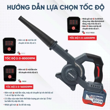 Máy thổi hút bụi pin WORKFIX WF-AB203BL - 3 cấp tốc, màn LED, 2 chức năng, chỉ 634,000₫ 2