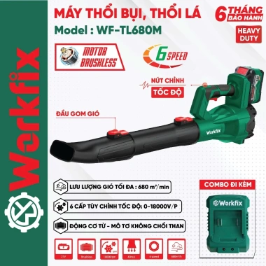 Máy thổi lá WORKFIX WF-TL680ML 6 cấp chỉnh tốc 18.000v/p chân pin phổ thông giá 664k giảm giá