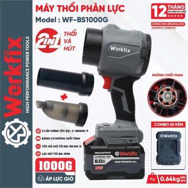 Máy thổi phản lực 2IN1 Workfix BS1.000G – Vừa thổi vừa hút, động cơ từ, tặng thước dây, 520k 5