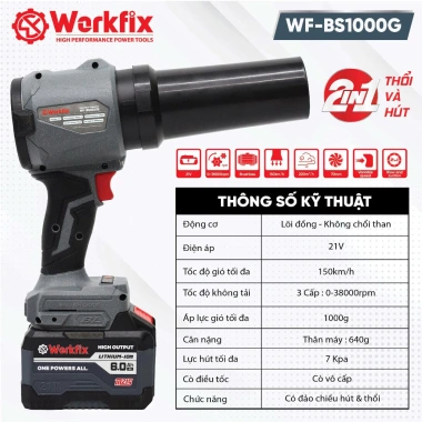 Máy Thổi Phản Lực Pin WORKFIX WF BS1.000G 1.000g 3 Tốc Độ Hút Thổi Giá Ưu Đãi 528k