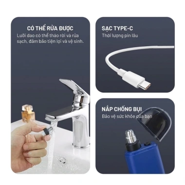 Máy tỉa lông mũi Hyundai FC-052-BU - Pin USB-C, dao thép không gỉ, thiết kế nhỏ gọn, làm sạch 360 - Giá chỉ 199.000₫