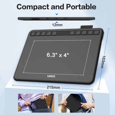 Máy tính bảng vẽ UGEE S640 6,3 inch, bút 8.192 cấp độ không pin, hỗ trợ PC/Laptop 6