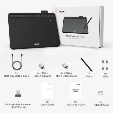 Máy tính bảng vẽ UGEE S640 6,3 inch, bút 8.192 cấp độ không pin, hỗ trợ PC/Laptop 8