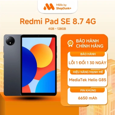 Máy tính bảng Xiaomi Redmi Pad SE 8.7 4G 4GB/128GB chính hãng, BH 18 tháng, chỉ 4,090,000₫ Máy tính bảng Xiaomi Redmi Pad SE 8.7 4G 4GB/128GB chính hãng, BH 18 tháng, chỉ 4,090,000₫
