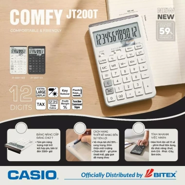 Máy Tính Cầm Tay Casio JT-200T Bitex – Tái chế, chống bám vân tay, Comfy, 663.000₫ 5 Máy Tính Cầm Tay Casio JT-200T Bitex – Tái chế, chống bám vân tay, Comfy, 663.000₫ 5