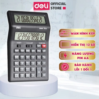 Máy tính tiền Deli 2 màn hình 12 số LCD rõ nét, bảo hành 3 năm, giá 215.000₫ Máy tính tiền Deli 2 màn hình 12 số LCD rõ nét, bảo hành 3 năm, giá 215.000₫