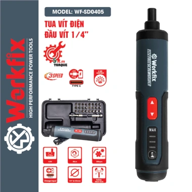 Máy vặn vít pin mini WORKFIX WF-SD405 3 mức tốc độ, lực xoắn 5Nm, kèm 26 phụ kiện, giá ưu đãi 534k