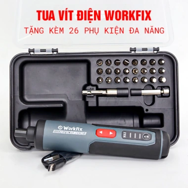 Máy vặn vít pin mini WORKFIX WF-SD405 3 mức tốc độ, lực xoắn 5Nm, kèm 26 phụ kiện, giá ưu đãi 534k
