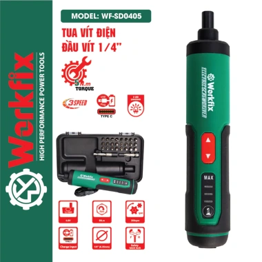 Máy vặn vít pin mini WORKFIX WF-SD405 3 mức tốc độ, lực xoắn 5Nm, kèm 26 phụ kiện, giá ưu đãi 534k