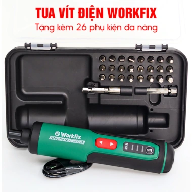 Máy vặn vít pin mini WORKFIX WF-SD405 3 mức tốc độ, lực xoắn 5Nm, kèm 26 phụ kiện, giá ưu đãi 534k