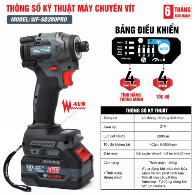 Máy Vít WORKFIX WF-SD280PRO 280N.m 4 Tốc Độ 4 Chế Độ Thông Minh Ưu Đãi 949.000₫ 4