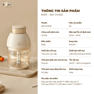 Máy xay ăn dặm Bear 0.6L QSJ D02Q1 200W đa năng 6 lưỡi dao + cối thủy tinh, BH 18 tháng - Giá 483.000đ 8