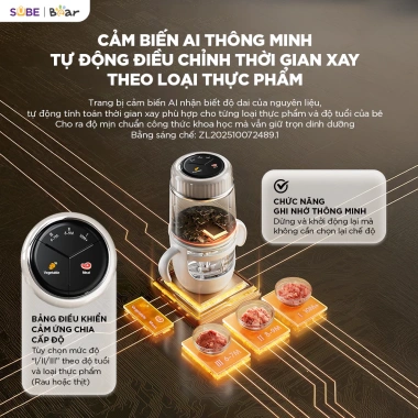 Máy Xay Ăn Dặm Bear BFM 025JM 0.3L - 8 Lưỡi Dao Inox 316 Cầm Tay Xay Nhuyễn