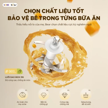Máy Xay Ăn Dặm Bear CH 4H02S 0.3L - Xay Thực Phẩm An Toàn Cho Bé, Giá 618k