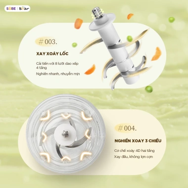 Máy Xay Ăn Dặm Bear CH 4H02S 0.3L - Xay Thực Phẩm An Toàn Cho Bé, Giá 618k