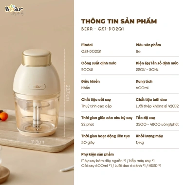 Máy Xay Ăn Dặm Bear QSL D02Q1 0,6L 6 Lưỡi Dao Cối Thủy Tinh Đa Năng Xay Cháo Thịt Tỏi Ớt - Giá Ưu Đãi 618.000đ 5
