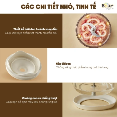 Máy Xay Ăn Dặm Bear QSL D02Q1 0,6L 6 Lưỡi Dao Cối Thủy Tinh Đa Năng Xay Cháo Thịt Tỏi Ớt - Giá Ưu Đãi 618.000đ 6