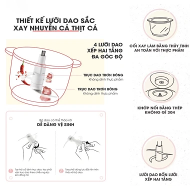 Máy xay Bear QSJ-B02Q1 2L 300W cối thủy tinh, 4 lưỡi dao thép không gỉ - 479.000₫