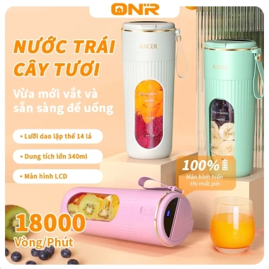 Máy xay cầm tay 340ml - 14 lưỡi dao thép, LED, xay đá, ép trái cây, quà sinh nhật - 268k