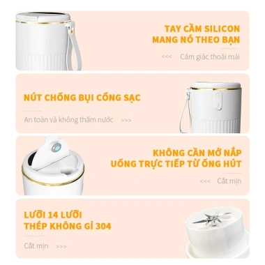 Máy xay cầm tay 340ml - 14 lưỡi dao thép, LED, xay đá, ép trái cây, quà sinh nhật - 268k