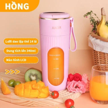 Máy xay cầm tay 340ml - 14 lưỡi dao thép, LED, xay đá, ép trái cây, quà sinh nhật - 268k